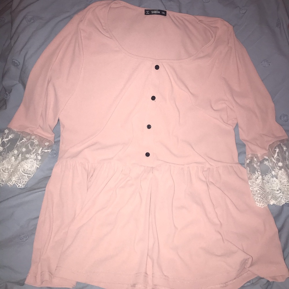 SHEIN pink lace sleeved top
